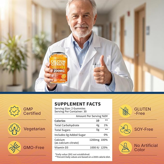 (2 Pack) Calcium Citrate 1200mg Gummies with Vitamin D3 for Women Men - High Absorption Calcium Gummies Supplements for Bone Teeth Muscle Healthy, Sugar Free, Vegan, Non-GMO, Orange Flavor, 120 Count