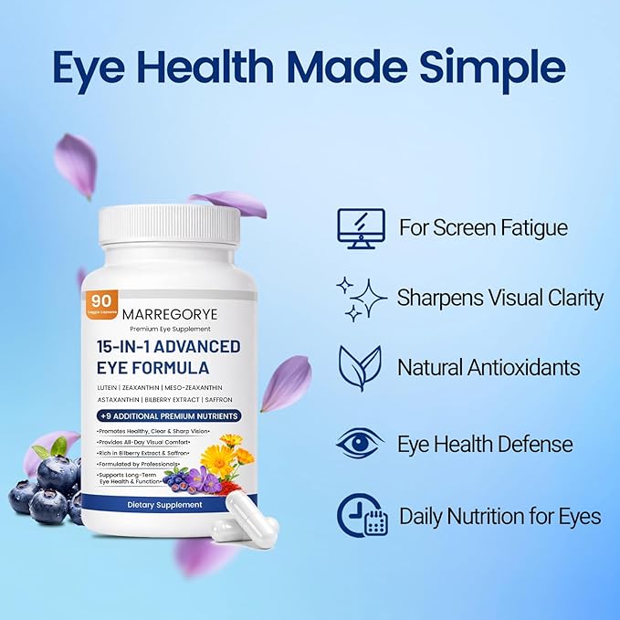 Neurobella Eye Supplement for Digital Eye Strain & Night Driving Clarity 15-in-1 Advanced Eye Formula with All 3 Carotenoids (Lutein, Zeaxanthin), Bilberry and Saffron Eye Vitamins, 90 Count