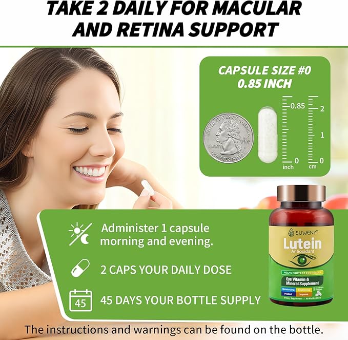 Lutein Eye Vitamins Supplement for Adults - 90 Capsules, Supports Eye Health with Zeaxanthin, Zinc, Vitamins C & E, Vegan Formula for Blue Light Protection & Macular Support (1)