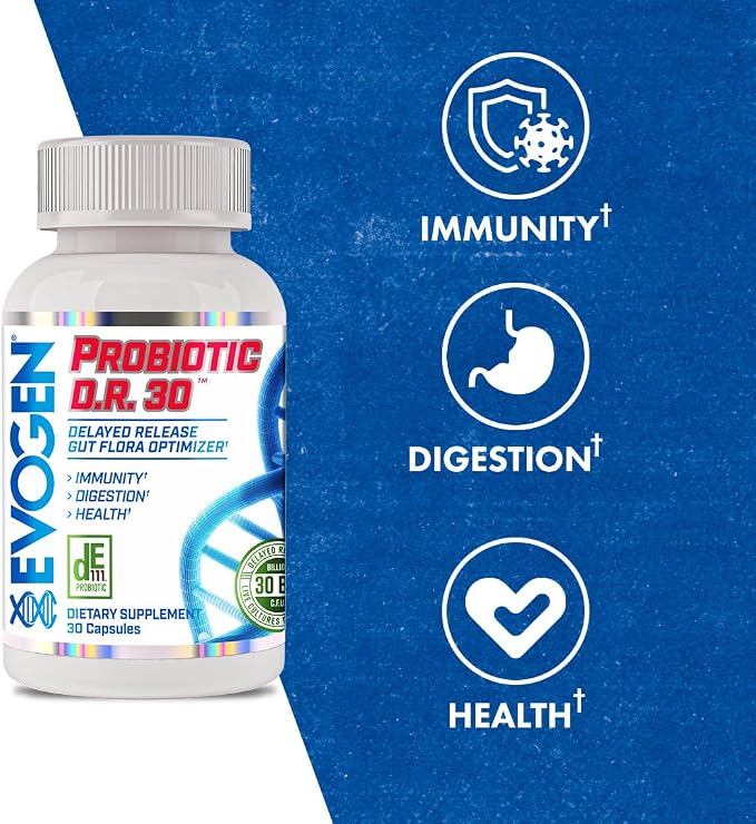 Evogen Probiotic D.R. 30 | Delayed Release Gut Flora Optimizer | Supports Immunity, Digestion, & Health | 30 Billion CFUs | 30 Capsules
