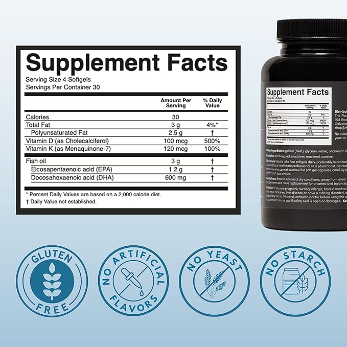 The 'Pause Life Omega 3, Vitamin D & K2, Gluten Free Supplement, Fish Oil and Vitamin Formula, Immune Support, Daily Wellness Routine, Natural Ingredients, Dairy Free, Unflavored, 120 Softgels