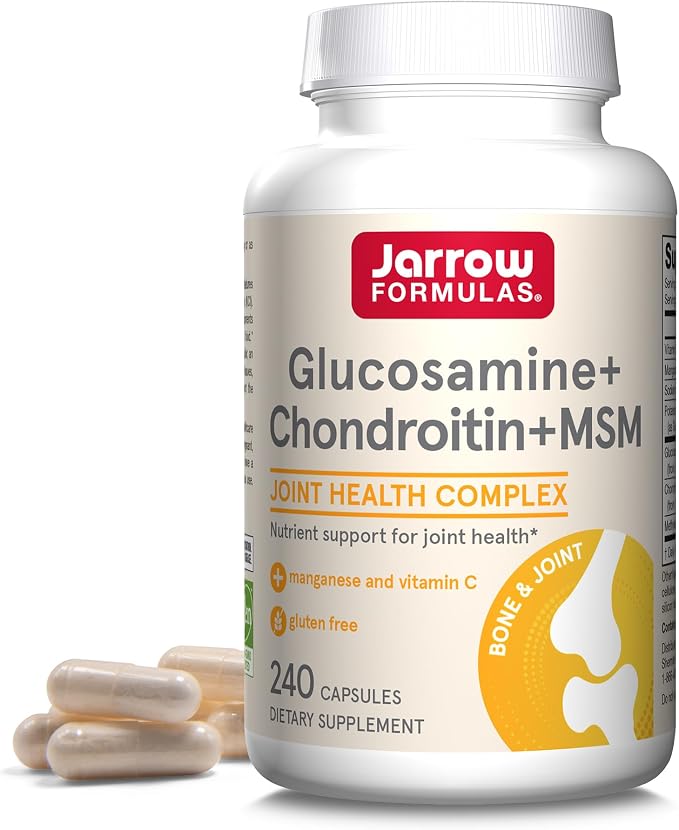 Jarrow Formulas Glucosamine, Chondroitin, and MSM Capsules; Joint Support Supplement with Vitamin C and Manganese, Bone & Joint Health, 240 Capsules, 60 Day Supply