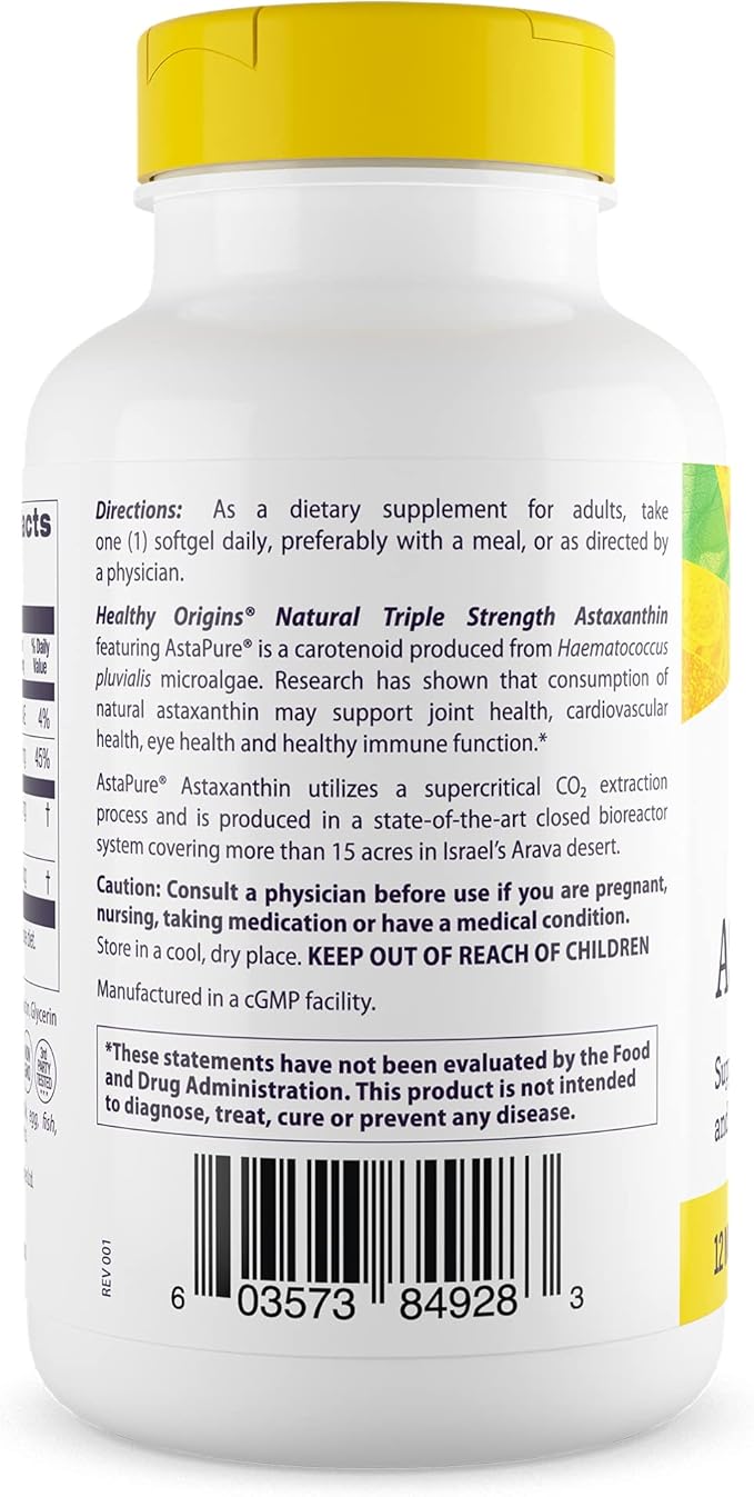 Healthy Origins Astaxanthin 12 mg (Natural, Astapure, Triple Strength, Non-GMO, Gluten Free, Eye Support, Joint Support, Immune Support), 150 Softgels