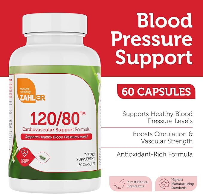 Zahler 120/80 Cardiovascular Support Formula, Supports Healthy Blood Pressure Levels 60 Capsules.