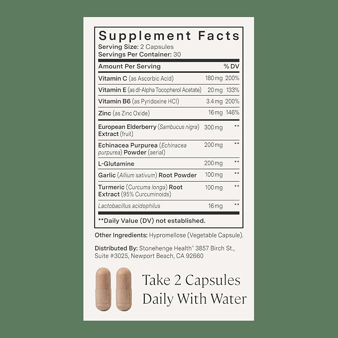 Stonehenge Health Dynamic Immunity Daily Supplement 10-in-1 Immune Boosters Zinc, Elderberry, Echinacea, Vitamin C & Probiotic L. Acidophilus – Supports Immune System 60 Count (Pack of 3)