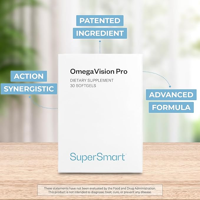 Supersmart OmegaVision Pro - Patented Eye Vitamins with FloraGLO Lutein, OPTISHARP Zeaxanthin, Omega 3 (DHA/EPA) - Recommended Eye Supplement for Adults Over 50 | Non GMO & Gluten Free - 30 Softgels