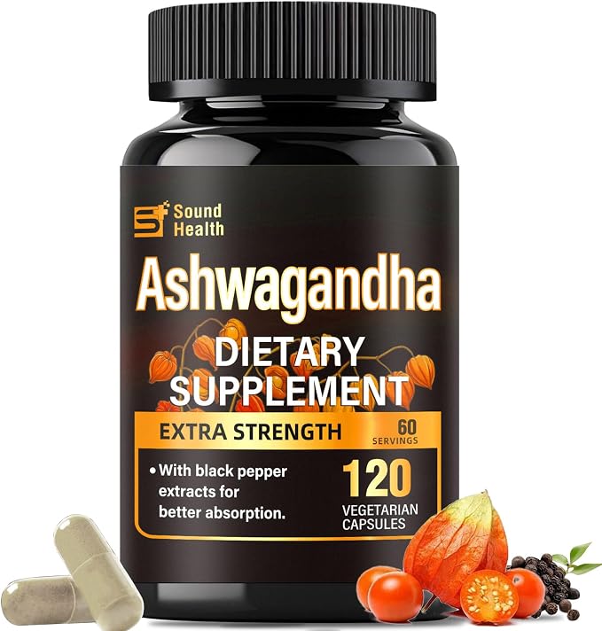 SoundHealth Organic Ashwagandha Capsules Supplement - 120 Capsules (60 Servings)