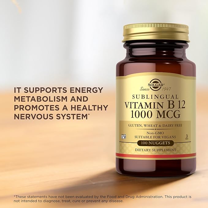 Solgar Sublingual Vitamin B12 1000 mcg - 100 Nuggets - Non-GMO, Vegan, Gluten Free, Dairy Free, Kosher, Halal - 100 Servings