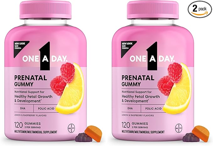 A Day Prenatal Vitamins for Women Gummies- Pregnancy Vitamins for Women with Folic Acid,DHA,Iodine,Prenatal Gummies,Iron-Free,120 Ct (Packaging May Vary),(Pack of 2)
