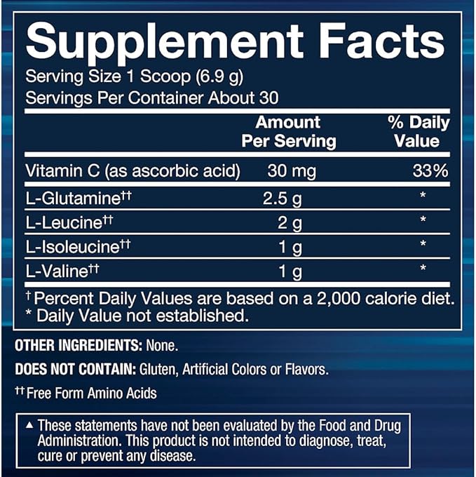 BodyTech BCAA + Glutamine Powder with Vitamin C, L Glutamine & More, Essential Pre Workout or Post Workout Amino Acids for Men & Women, Unflavored, 7.3 Oz, 30 Servings