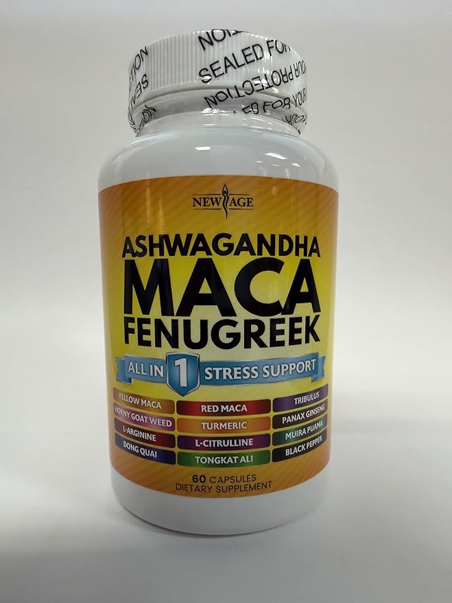 NEW AGE Ashwagandha Maca Root Fenugreek Supplement with Tongkat Ali Ginseng - Support Health - Made in USA - 120 Count