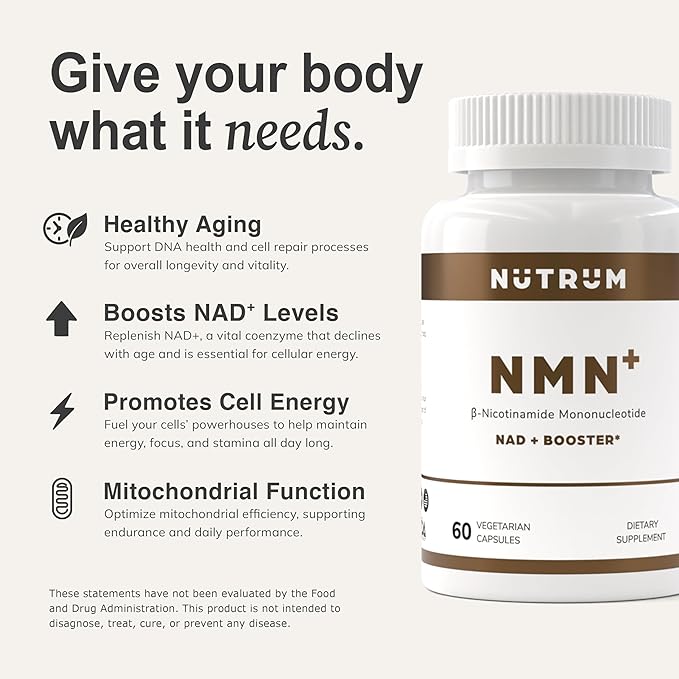 NMN NAD+ Supplement – Extra Strength Longevity & Cellular Energy Booster – Supports NAD+ Levels, Healthy Aging, Focus & Metabolism – Third Party Tested for Purity – Made in USA, 1 Month Supply