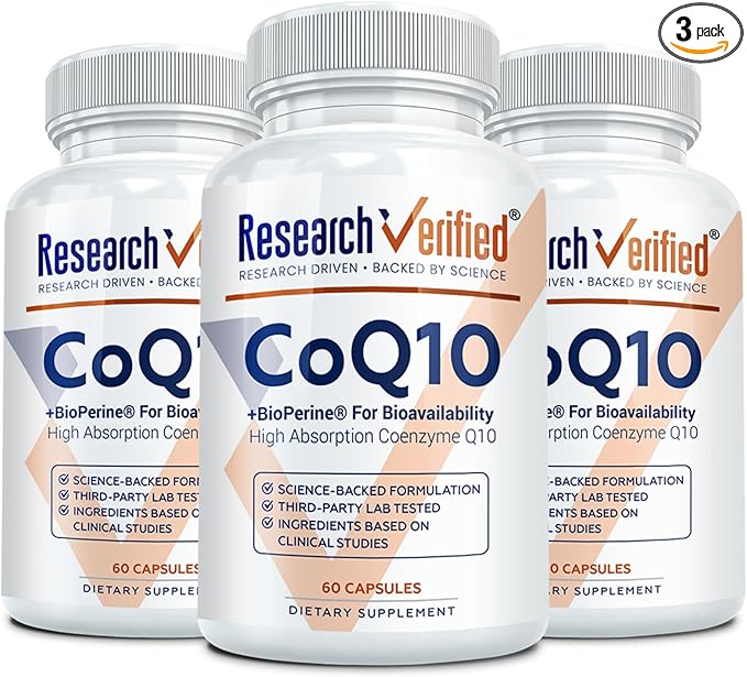 Research Verified CoQ10-100% Pure Extra Strength 300mg CoQ10 – Improved Absorption and Bioavailability with Bioperine - Boost Antioxidant Levels, Improve Cardiovascular Health, 180 Vegan Capsules