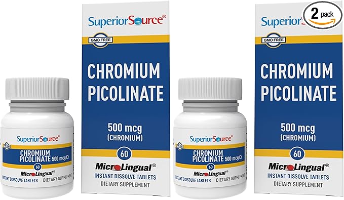 Superior Source Chromium Picolinate - Supplement Formula Supports Healthy Sugar Metabolism - 500 mcg, 50 Instant Dissolve Tablets (Pack of 2)