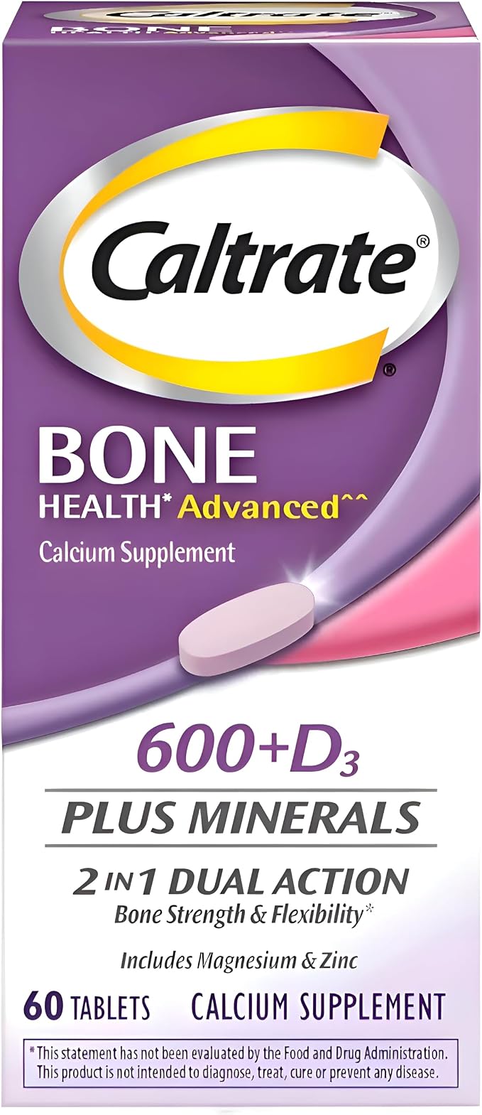 Caltrate 600+D3 Plus Minerals Calcium and Vitamin D Supplement Tablets, Bone Health and Mineral Supplement for Adults - 60 Count