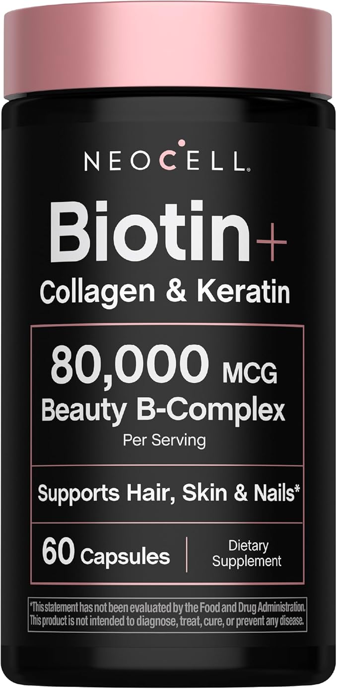 NeoCell Biotin Collagen Keratin Supplement | 80000mcg | 60 Capsules | Beauty B-Complex | Plus Hyaluronic Acid | Hair, Skin, and Nails