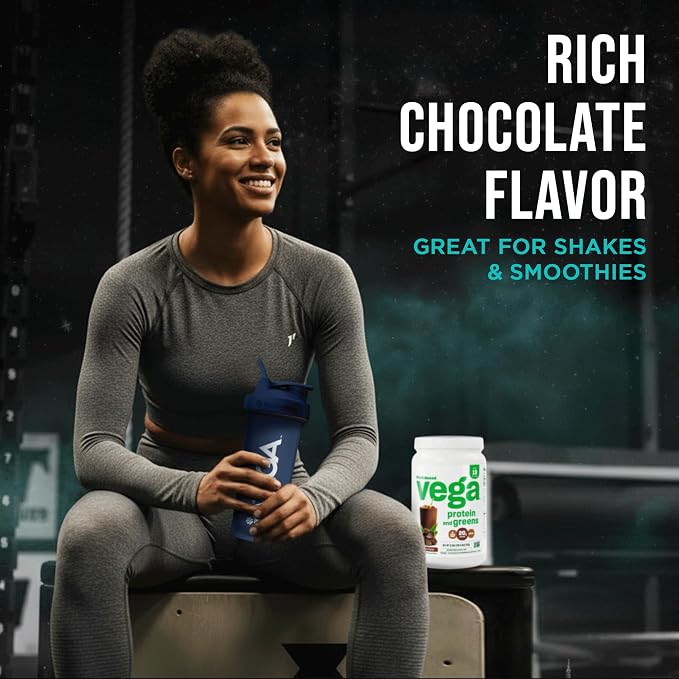 Vega Premium Protein + Supergreens, Chocolate – 20g Vegan Protein, Dairy & Gluten Free, 22.4 oz (19 Servings)