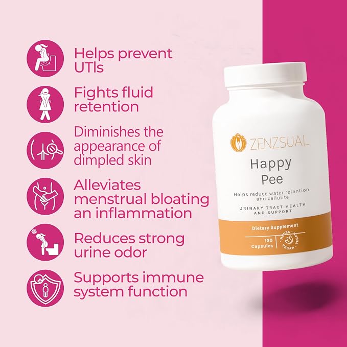 ZENZSUAL Happy Pee, 120 Capsules – Urinary Tract Support & Bladder Health Supplement with Cranberry, D-Mannose, Vitamin C and Oregano for Women and Men – Healthy Flow, Comfort & Fluid Balance