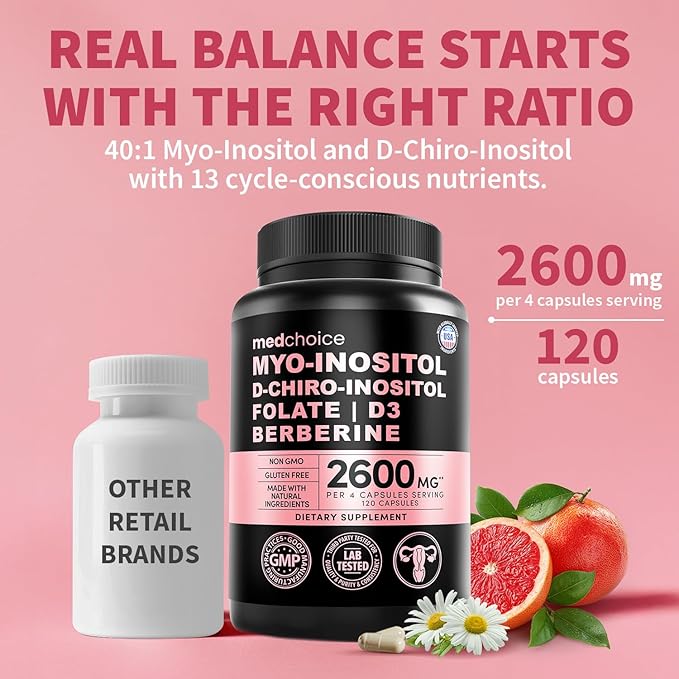 14-in-1 Women’s Inositol Complex Supplement – 40:1 Myo & D-Chiro Inositol with Folate, Vitamin D3, Zinc, Magnesium & Botanicals for Hormone & Feminine Wellness Support – (120 Capsules) (Pack of 3)