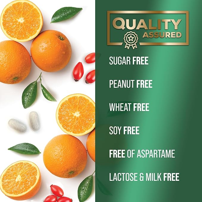 Vitamin C 1000mg Per Serving Chewable - Extra Strength Antioxidants for Powerful Immune Support w/Vitamin C & Rose HIPS, Potent Dietary VIT C Chews Supplement, Natural Orange Flavor, 60 Tablets