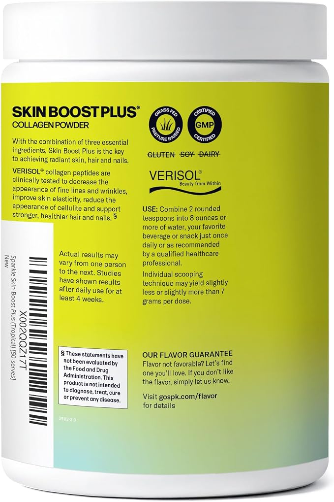 Sparkle Wellness VERISOL Bioactive Hydrolyzed Collagen Peptides | Collagen Powder Supplement with Vitamin C & Hyaluronic Acid for Hair, Skin, and Nail Health | Skin Boost Plus (Tropical) [50-Serves]