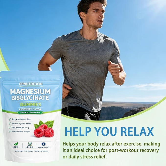 BELANO Spnutrition Magnesium Bisglycinate Gummies, 400mg per Serving, with Magnesium Bisglycinate Chelate, Sea Salt, Raspberry Fruit Powder, Strengthen Bones, Everyday Wellness, 60 Gummies
