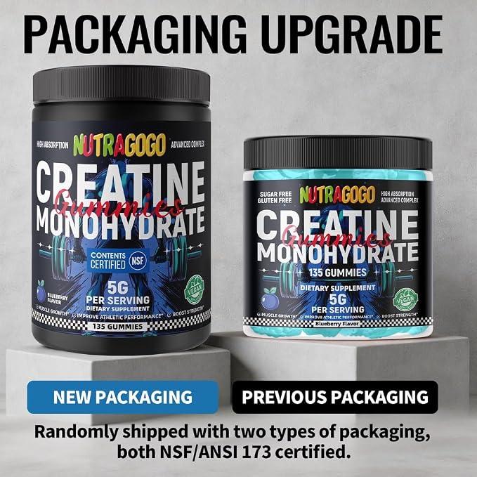 NSF Certified Creatine Gummy - Creatine Monohydrate Gummies for Men & Women-5g of Creatine Monohydrate per Serving - Sugar Free,Vegan, Blueberry Electrolyte Chews, 135 Count