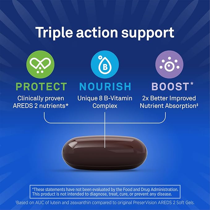 PreserVision AREDS3 Eye Vitamins, #1 Eye Doctor Recommended Brand, AREDS 2 Formula with 8 B-Vitamin Complex, Promotes Healthy Cellular Eye Function*, 3-in-1 Macular Supplement, 60 Softgels