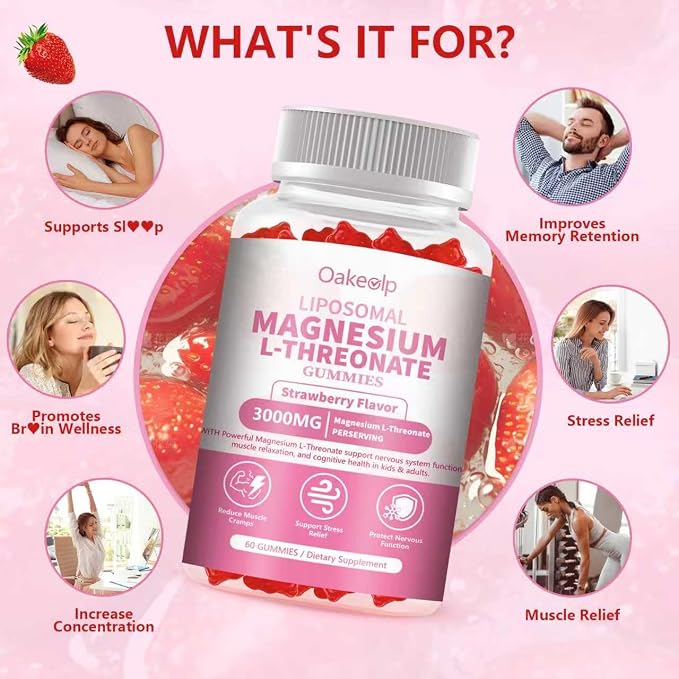 2 Pack Liposomal Magnesium Threonate High-Potency 3000mg Gummies,Liposomal Enhance 98% Absorption,Magnesium L-Threonate Supplements, Muscle & Nervous System for Kids & Adults