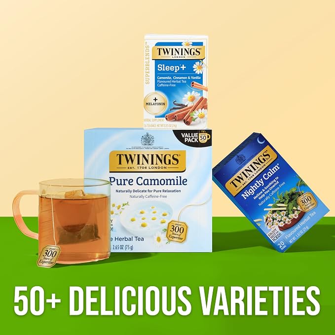 Twinings Superblends Sleep+ Herbal Tea with 1mg Melatonin Camomile, Cinnamon & Vanilla, Naturally Caffeine-Free, Enjoy Hot or Iced, 16 Tea Bags (Pack of 2)