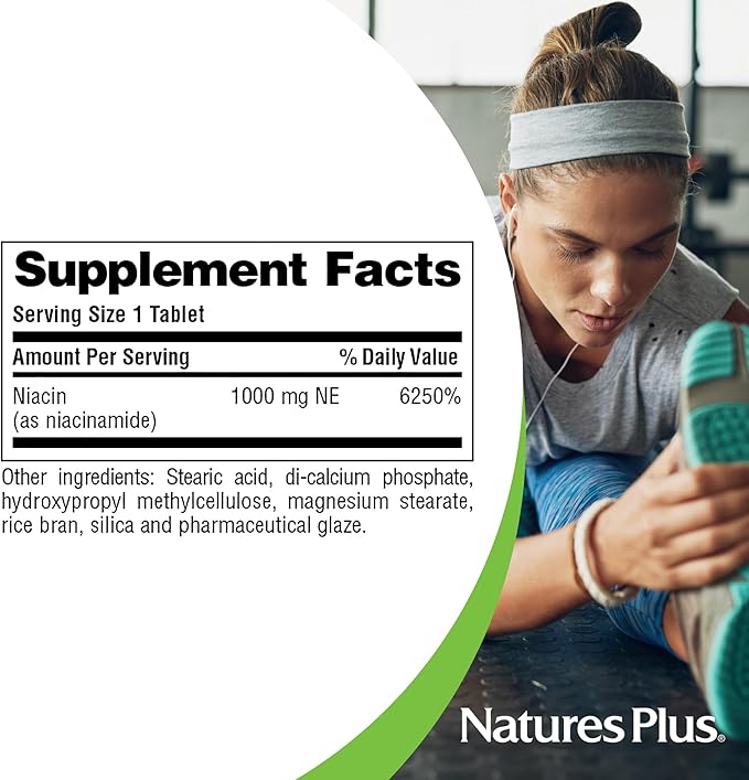 NaturesPlus Niacinamide, Sustained Release - 1000 mg, 90 Tablets - High-Potency Vitamin B3 Supplement - Vegetarian, Gluten Free - 90 Servings