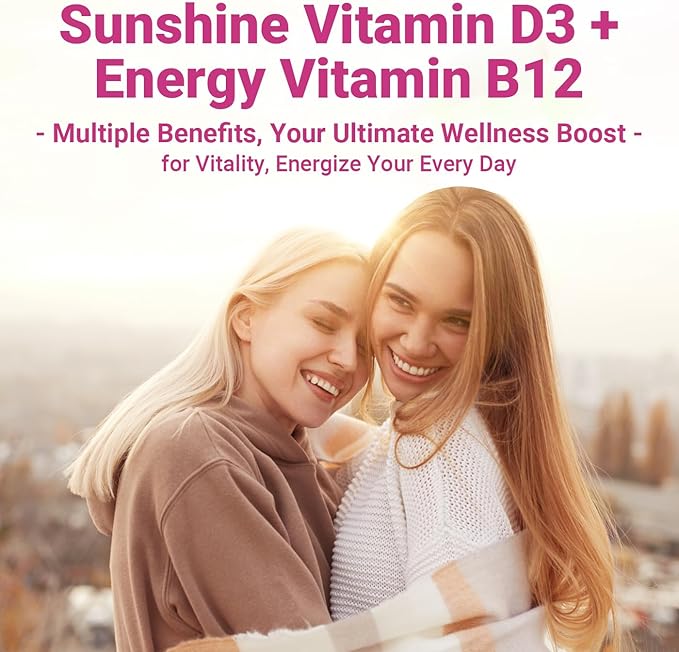 Vitamin D3 B12 Gummies, D3 B12 Vitamin for Adults, Vitamin D Supplement with Ashwagandha, Magnesium, Vitamin K2 for Immune & Energy Support