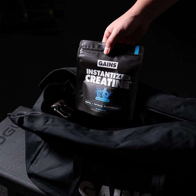 Gains in Bulk Instantized Creatine Monohydrate for Men & Women, Soluble Pre Workout Powder, Supports Muscle Building, Strength and Performance, Bodybuilding Supplements, Blue Raspberry, 30 Servings