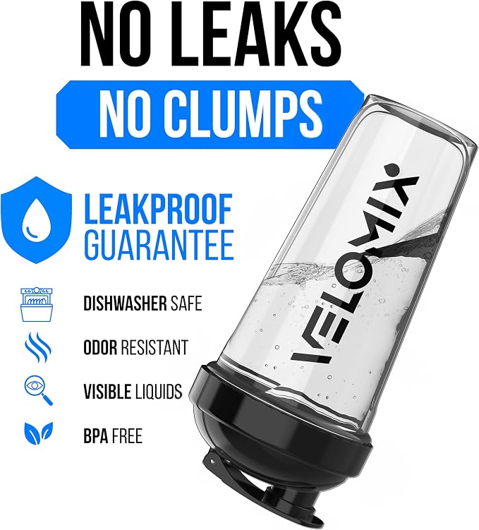 VELOMIX -2 Pack- 28 oz Protein Shaker Bottles for Protein Mixes - 2x Wire Whisk | Leak Proof Shaker Cups for Protein Shakes and Pre Workout | Protein Shaker Bottle Pack (D6) Transparent