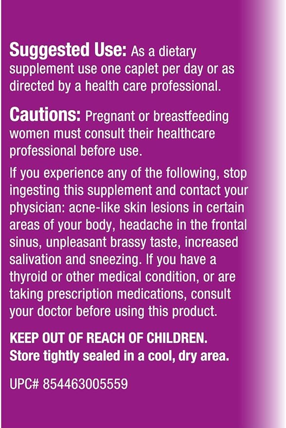 Iodine Sublime® 12.5mg 200 High-Bioavailable Caplets with Potassium Iodide for Thyroid & Metabolism Support Compare to Iodoral 12.5