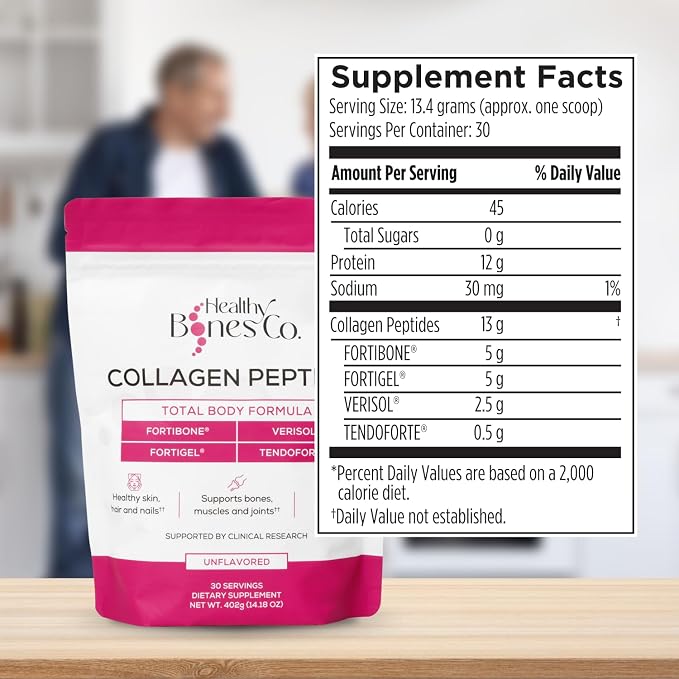 FORTIBONE® Premium Bone Health Collagen Peptides w/FORTIGEL®, VERISOL®, TENDOFORTE® | Clinically-Supported for Bones Joints Skin Hair Nails | Hydrolyzed Collagen Anti-Aging Formula | 90 Servings