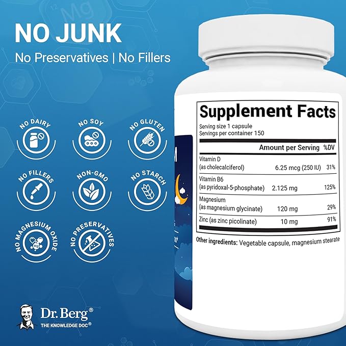 Dr. Berg Magnesium Glycinate 150ct – 4-in-1 Chelated for Muscle, Nerve, Sleep & Stress Support*– w/ D3, B6 & Zinc – 4X Lab-Tested – No Fillers – Formulated in USA, GMP-Certified