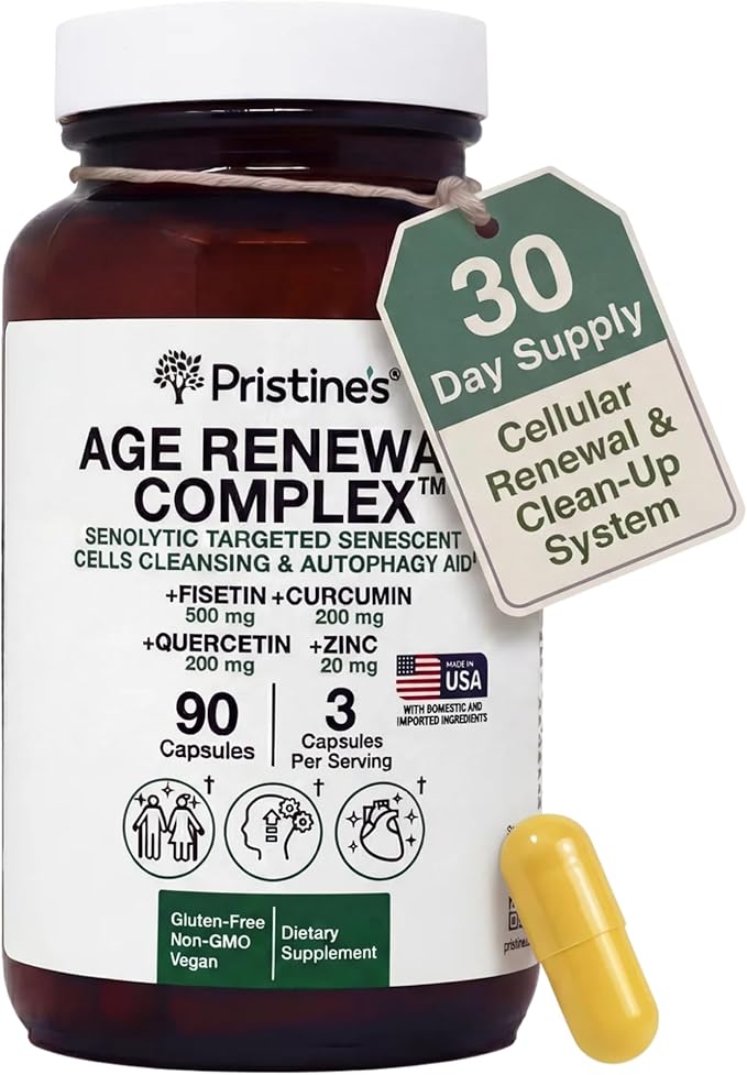 Age Renewal Complex - Cellular Renewal & Senescent Cell Removal Support - Fisetin, Quercetin, Curcumin, Zinc -Senolytic & Autophagy Aid Supplement - - Non-GMO, USA Made Glass Bottle