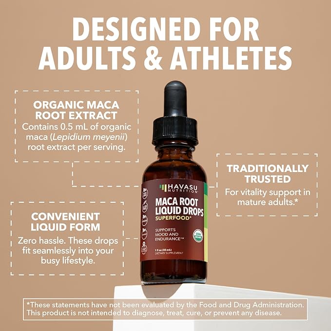 Organic Maca Root Liquid Drops - Supports Hormone Balance, Mood, and Energy in Women and Men - Lepidium Meyenii to Support Performance and Vitality - Non-GMO, Vegan, Unflavored - 60 Servings