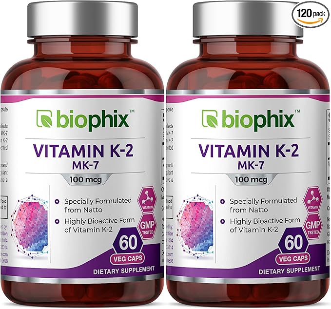 biophix Vitamin K2 MK-7-100 mcg 60 Vcaps 2 Pack - Supports Strong Bones Immune Health