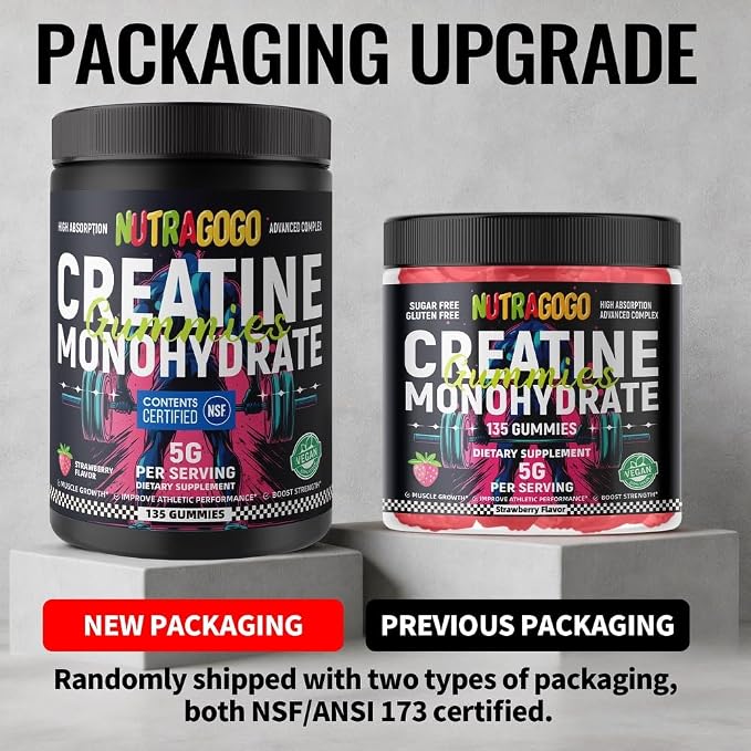 NSF Certified Creatine Gummy - Creatine Monohydrate Gummies for Men & Women-5g of Creatine Monohydrate per Serving - Sugar Free,Vegan, Strawberry Electrolyte Chews, 135 Count
