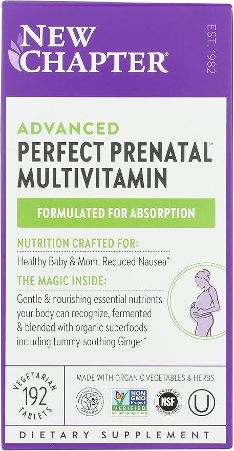 New Chapter Perfect Prenatal Vitamins, Organic Prenatal Vitamins, Non-GMO Ingredients for Healthy Baby & Mom - Folate (Methylfolate), Iron, Vitamin D3, Fermented with Whole Foods and Probiotic, 192 count