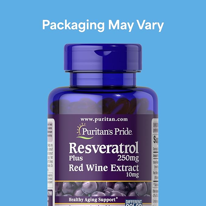 Puritan's Pride Premium Resveratrol Youth Guard™ 250mg, Dietary Supplement for Immune System, Antioxidant, Sugar Metabolism, Blood Flow, and Vascular Function Support, 60 Rapid Release Softgels
