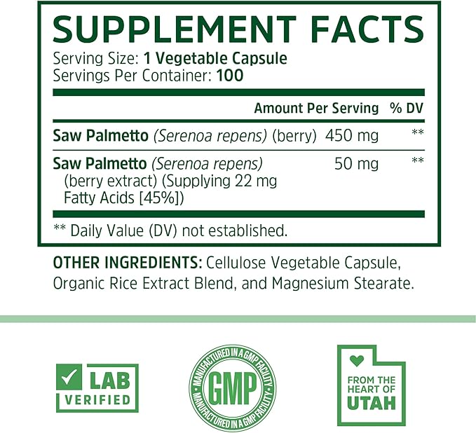Zhou Saw Palmetto 500 mg | For Prostate Health | Healthy Urination Frequency & Flow | 100 Capsules