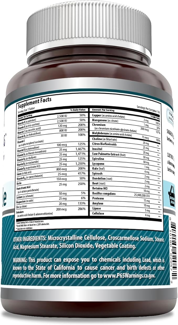 Amazing Formulas Men's One Multivitamin Supplement | Food Based | 150 Tablets | Perfect Blend of Vitamins, Minerals & Probiotics | Non-GMO | Gluten-Free | Made in USA