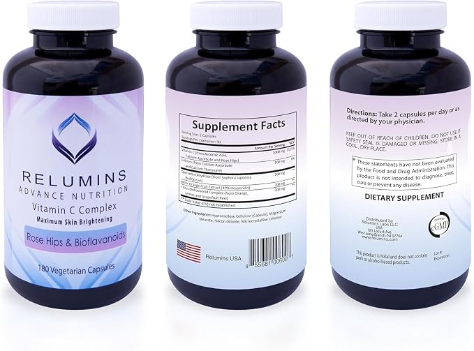 Relumins Advanced Vitamin C Supplement with Rose HIPS - 1000mg of Vitamin C Immune Support & Collagen Production, Made in USA, Ultimate Wellness Gift for Mom, 180 Capsules x 10 Bottles