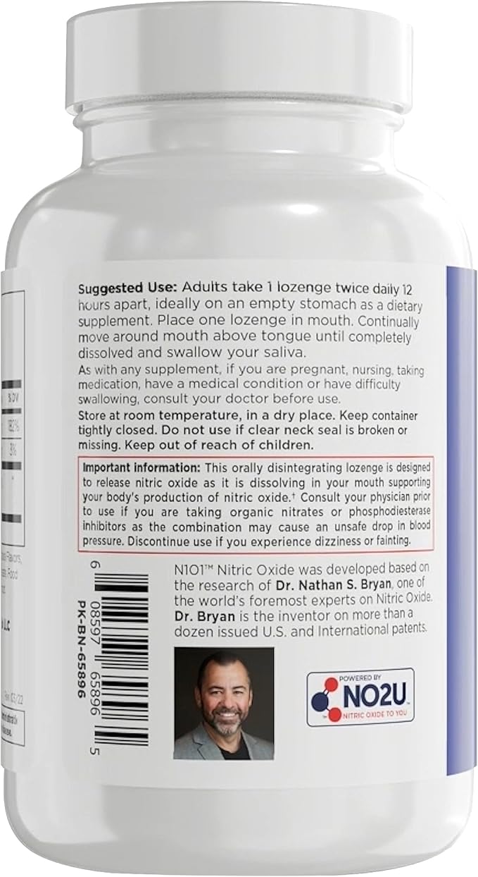 N1O1 Nitric Oxide Lozenges - 60 Count - Nitric Oxide Supplement for Heart Health, Circulation, Energy, Blood Flow, Oxygenation, Healthy Blood Pressure, Cardiovascular Support for Men & Women