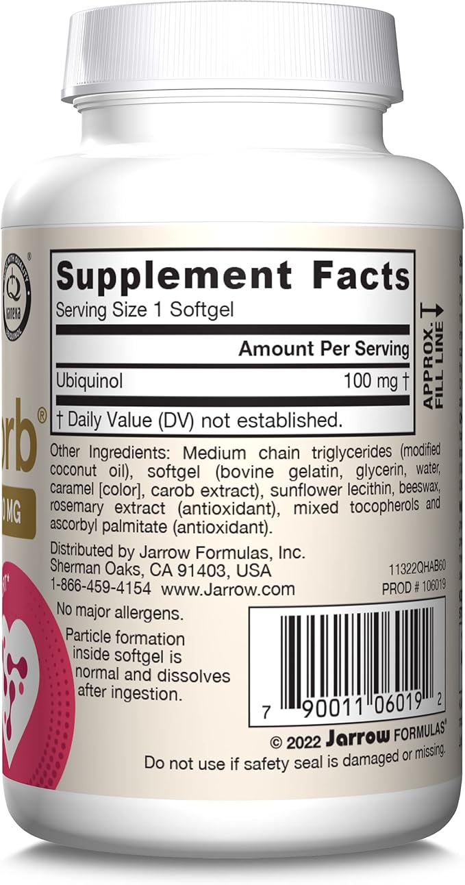 Jarrow Formulas QH-Absorb Ubiquinol 100mg - 60 Softgels - High Absorption & Active Antioxidant Form of Co-Q10 - Supports Mitochondrial Energy Production & Healthy Cardiovascular Function