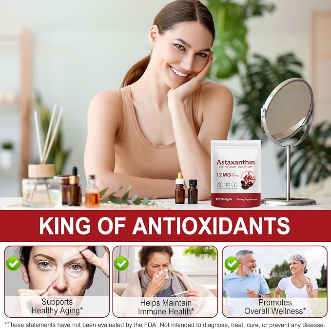 Astaxanthin Supplement 2PCS – Natural Antioxidant Support – 12mg High Strength Softgels – Clean Formula, Gluten-Free, Easy to Swallow Capsules for Daily Wellness