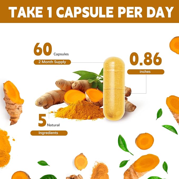 Turmeric Curcumin Supplement with Black Pepper & Bioactive Botanicals, Turmeric,Ginger, Berberine, Ceylon Cinnamon – Premium Supplement for Daily Wellness Support 60 Capsules